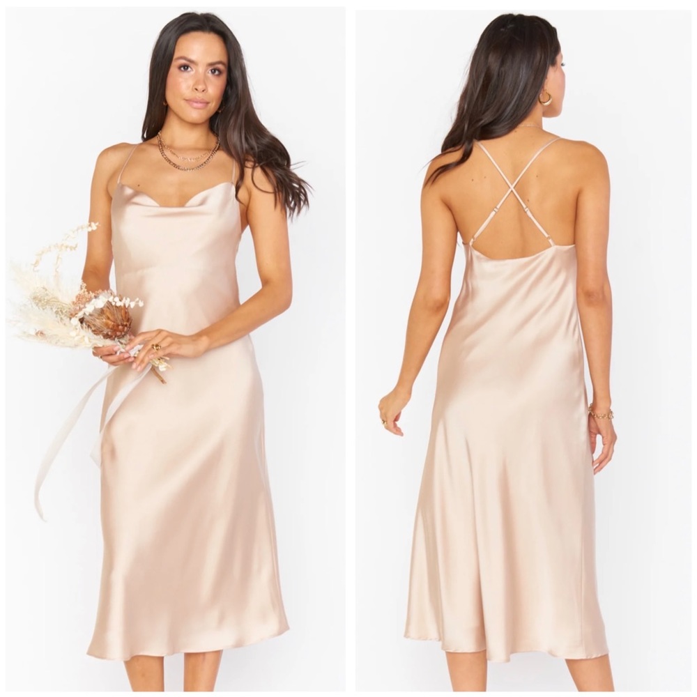 Verona Cowl Dress champagne luxe satin XS 🥂 silk slip dress wedding bridesmaid
